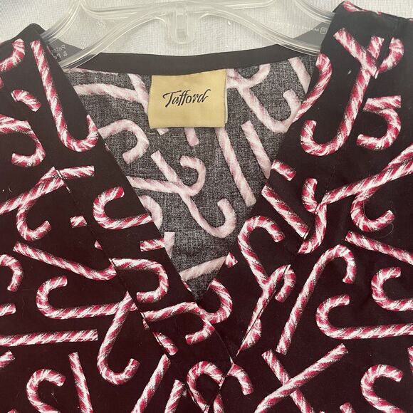 Tafford Womens Scrub Top Candy Canes Christmas Size Medium Black Holiday Stripes - Picture 2 of 9
